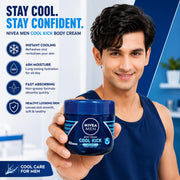 NIVEA MEN Cool Kick Body Cream for Normal to Dry Skin, 48H Moisture, Cooling Effect, Fast-Absorbing Non-Sticky Formula, 400 ml