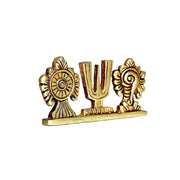 Aalayam Selveer Thenkalai Shankh Chakra Namah Stand | Thenkalai Shankh Chakra Nama Stand | Thenkalai Thiruman Sangu Chakram Stand 5cm Height Brass Gold Colour 1 Piece