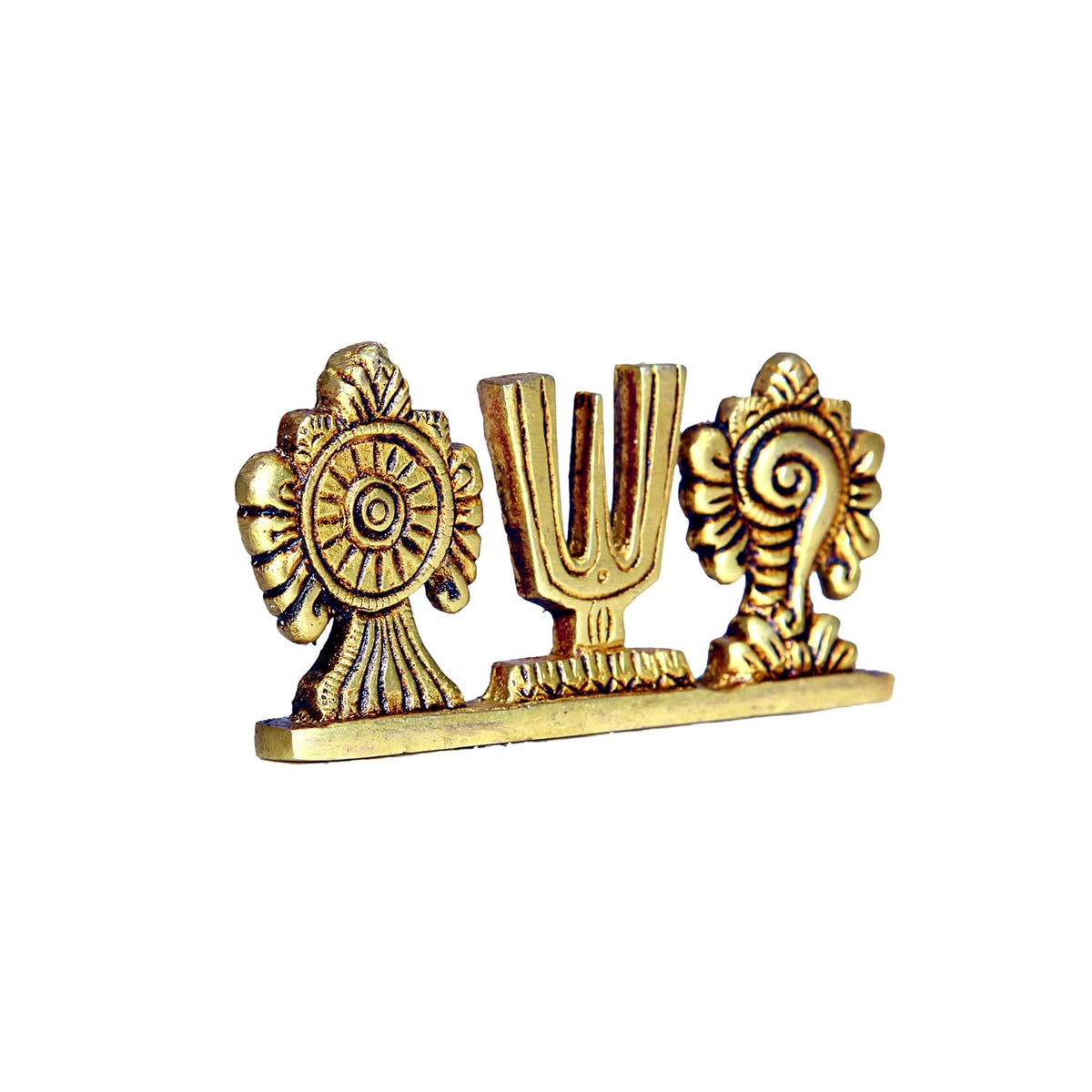 Aalayam Selveer Thenkalai Shankh Chakra Namah Stand | Thenkalai Shankh Chakra Nama Stand | Thenkalai Thiruman Sangu Chakram Stand 5cm Height Brass Gold Colour 1 Piece