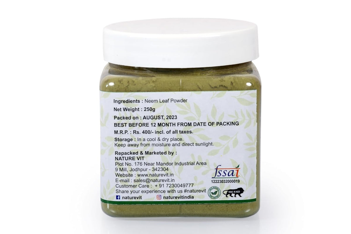 NatureVit 100% Natural Neem Powder 250g | Face Pack & Hair Care | Anti-Pimple & Antibacterial | Chemical-Free Herbal Cleanser for Skin & Scalp