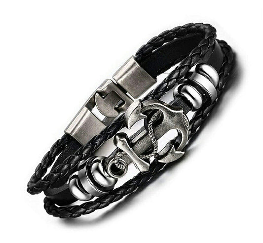 Shining Diva Fashion Leather Multi Strand Bracelet for Men and Boys