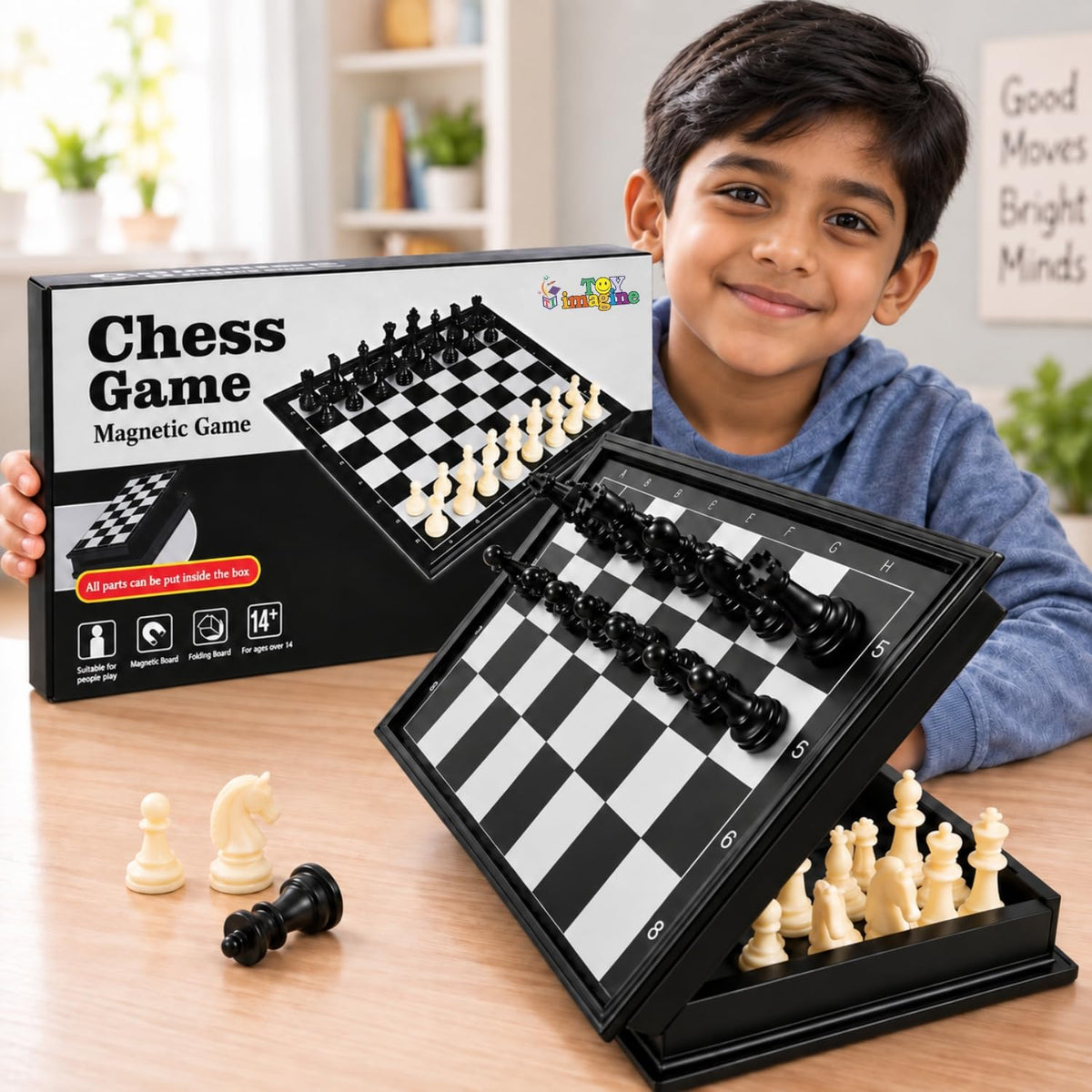 Toy Imagine Magnetic Chess Board Game – Folding Travel Chess Set with Pieces Storage | Portable Strategy Game for Kids & Adults | 2 Player Board Game for Travel, Learning & Fun