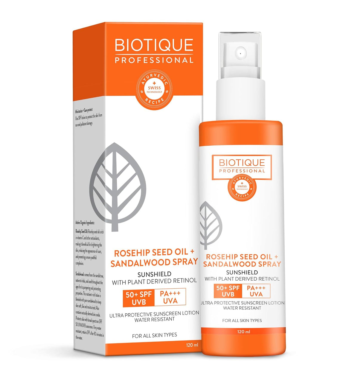 Biotique Professional Rosehip Seed Oil + Sandalwood Spray 50+ SPF 120ml