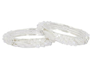 NMII Stylish White Pearls & Alloy Metal American Diamond Bangles Kada Set For Women and Girls | Fancy Women's Kada | Girls' Bangles Bracelet | Kada Set For Wedding, Party, Occasion Wear-Set of 2