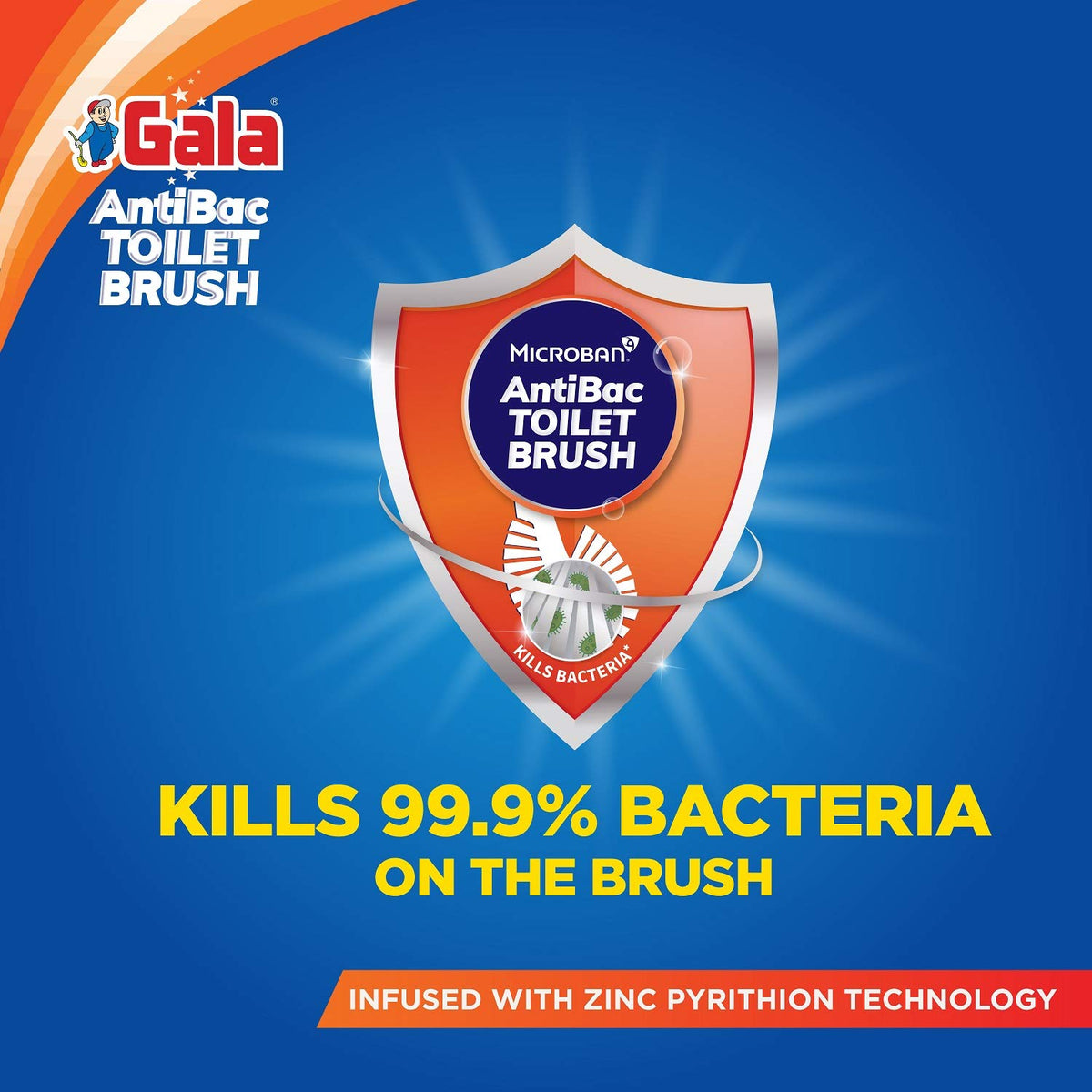 Gala Antibac Double Hockey Antibacteria Toilet Brush, Toilet Brush for Western and Indian Toilet, Ba