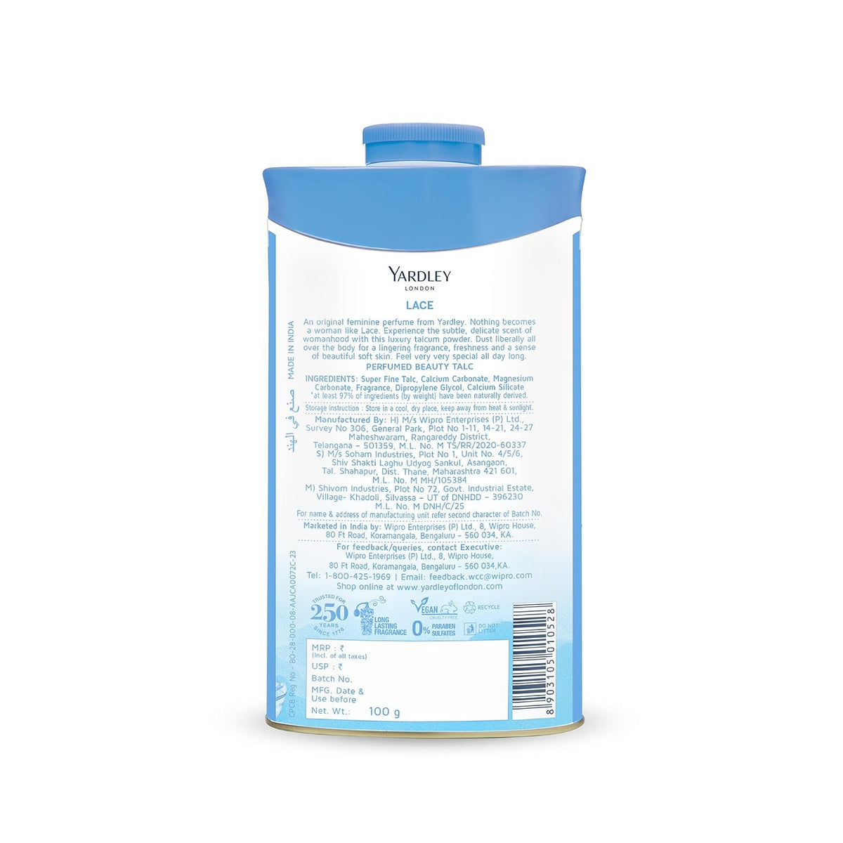 Yardley London Lace Talcum Powder for Women, 100g