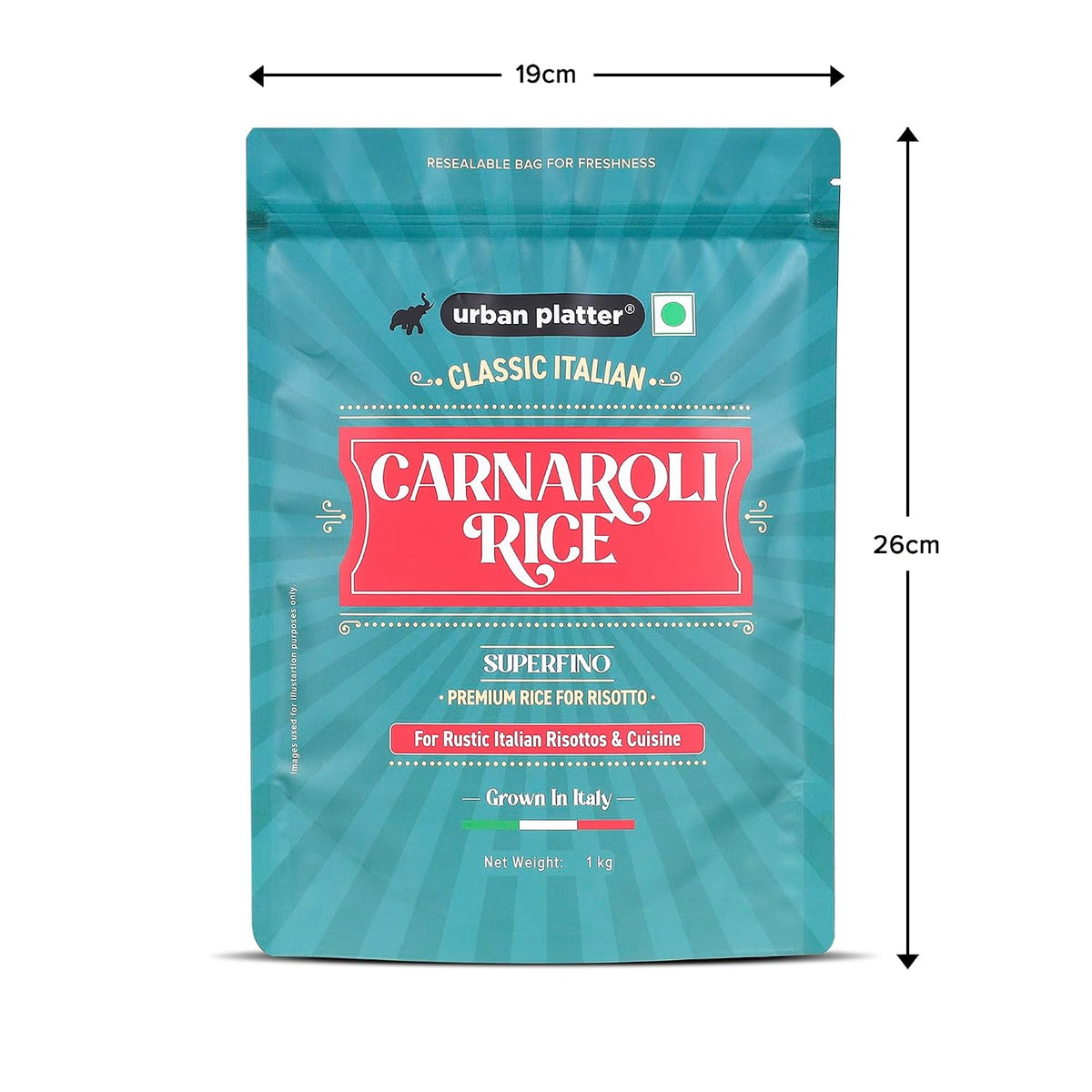 Urban Platter Carnaroli Rice, 1Kg (Product of Italy, Italian Carnaroli Rice for Risottos, Arancini, and Rustic preparations, Vacuum Packed for Freshness and Quality)