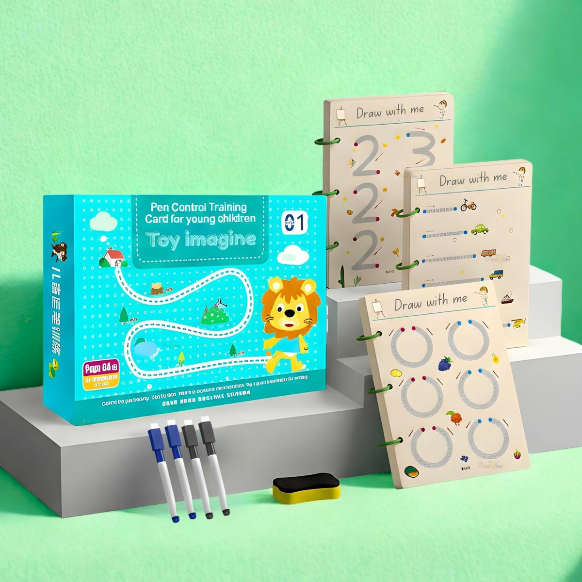 Toy Imagine Reusable Tracing Copybook Kit with Magic Pen for Kids 3-8