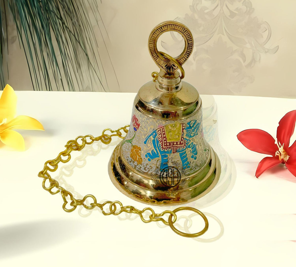 DSH Brass Wall Hanging Bell for Home Mandir Temple Living Room Brass Pooja Bell for Festival Home Decoration Puja Bell. (White, 6.5 Inch)
