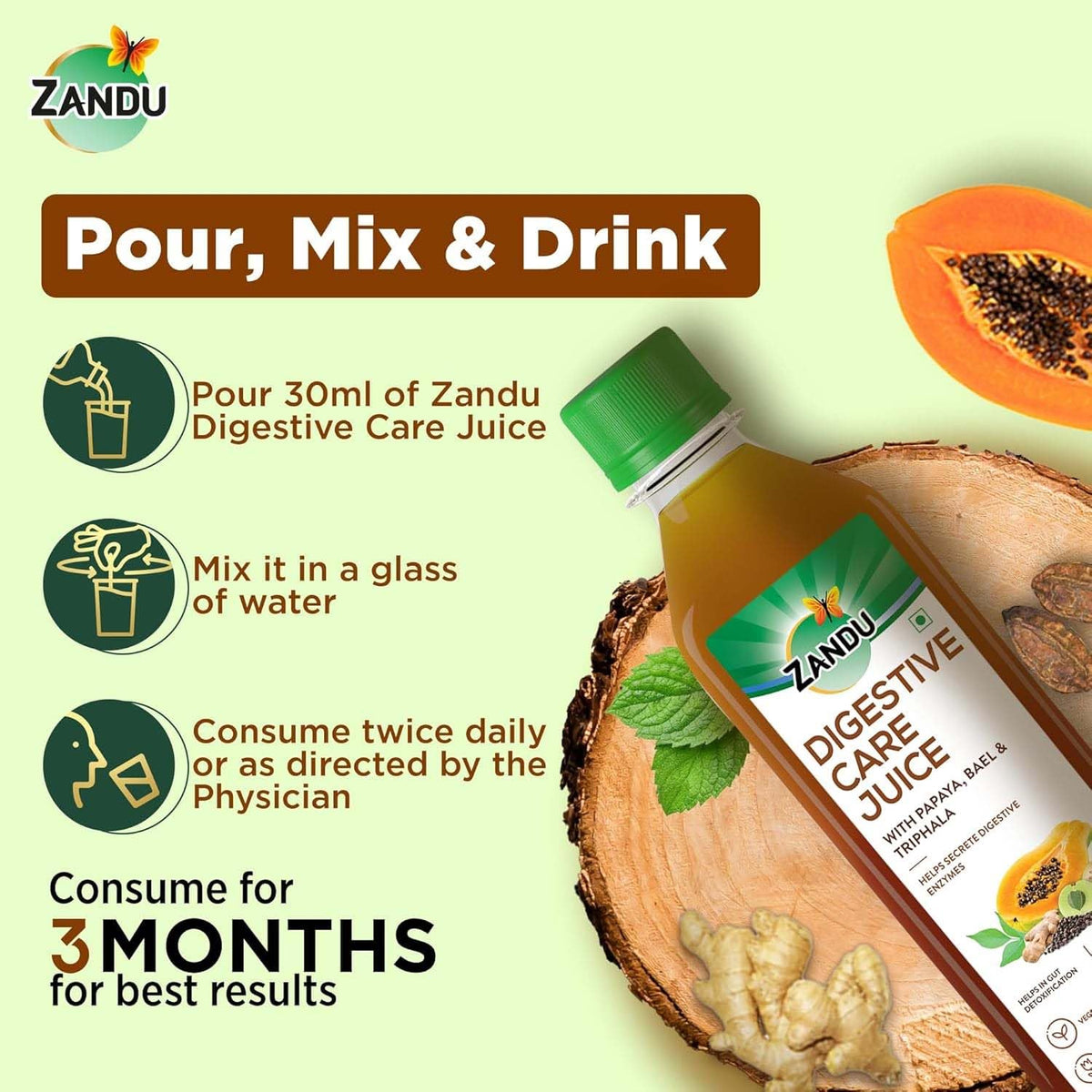Zandu Digestive Care Juice, 1000 ml, Enriched with Papaya, Triphala & Bael to improve Gut Health, Relieves Gas, Boosts Appetite, Scientifically Tested