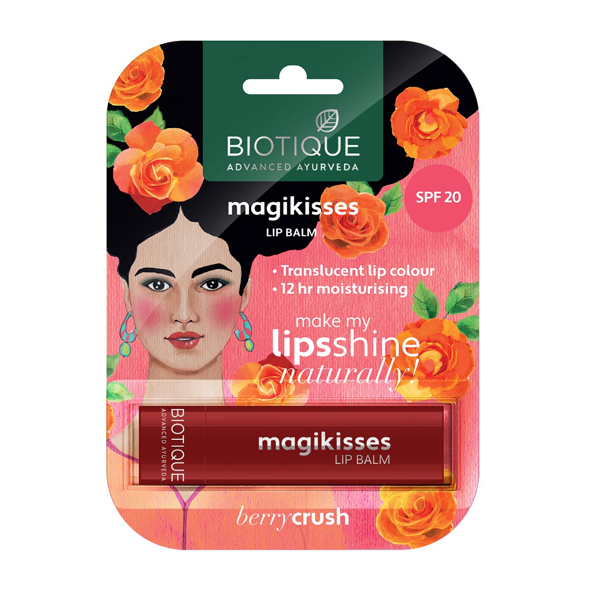 Biotique Natural Makeup Magikisses Lip Balm, Berry Crush Coral, Pack Of 1, Pink