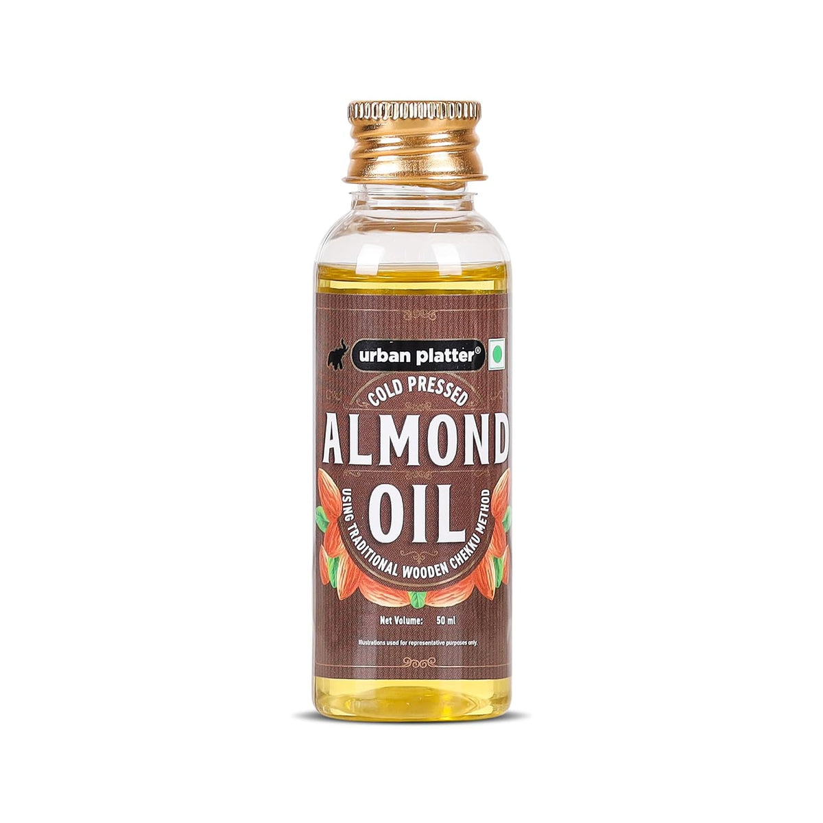 Urban Platter Cold Pressed Almond Oil, 50ml (Light Nutty Finishing Oil for Salads, Drizzling, Gourmet Baking & Natural Hair/Skin Nourishment)