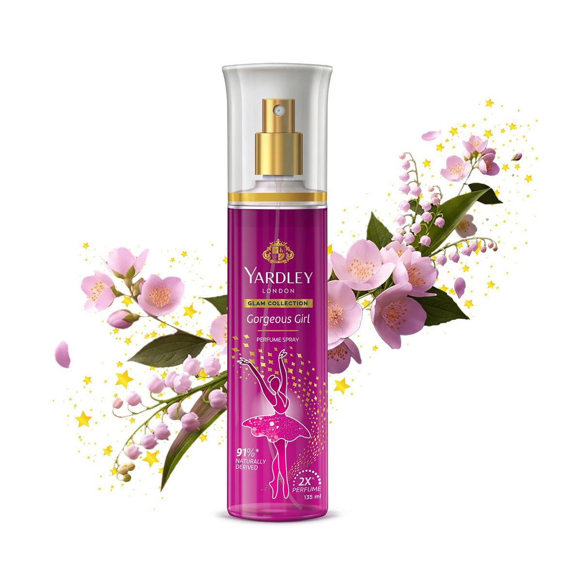 Yardley London Glam Collection Gorgeous Girl Fine Fragrance Body Mist Spray | 2X Perfume for Women | 91% Naturally Derived | Vanilla, Almond & Peach