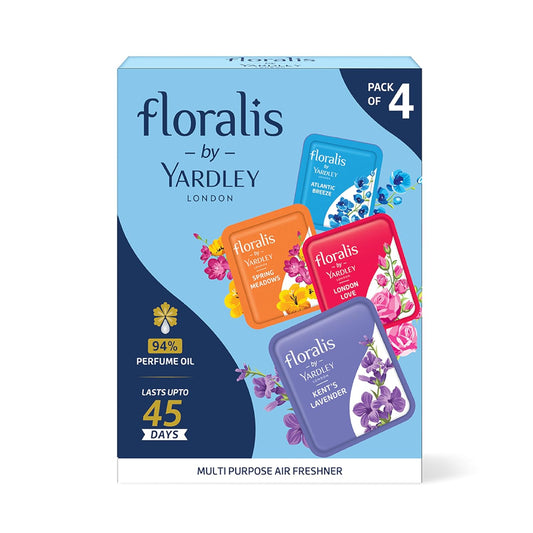 Floralis by Yardley London Air Pocket | Assorted Pack | Lasts up to 45 Days | For Cars, Cupbaord, Bathroom | 94% Perfume Oil