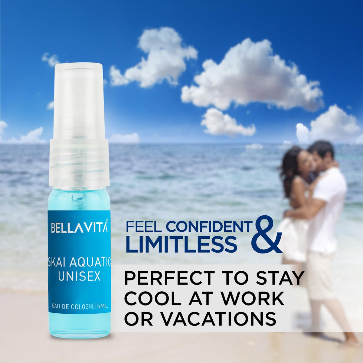 Bella Vita Luxury Skai Aquatic Unisex Eau De Cologne with Bergamot, Lavender & Patchouli|Premium, Long Lasting Woody Fragrance for Men & Women, 5ML