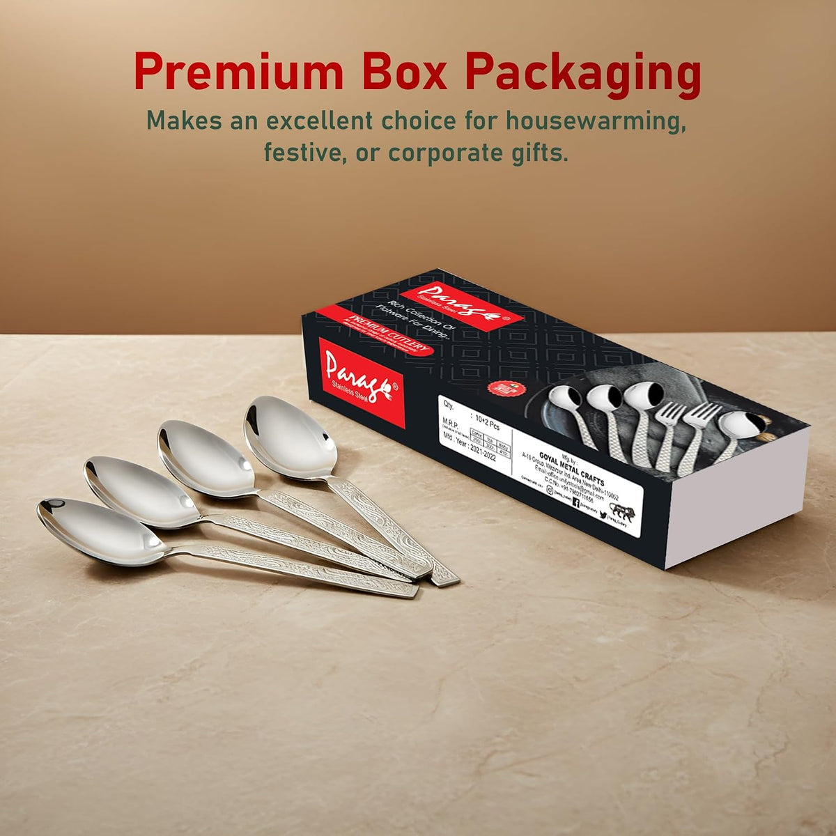 Parage 12 Pieces Stainless Steel Dinner/Table Spoons, Length 15.5 cm, Set of 12, Silver (Delux)