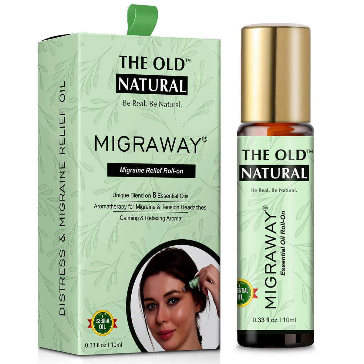 The Old Natural Migraway Roll On | Essential Oil Blend for Head Comfort, Relaxation & Stress Relief | Lavender, Rosemary, Chamomile, Brahmi & Lemongrass Oils | Travel Friendly Aromatherapy Roll On | 10ml
