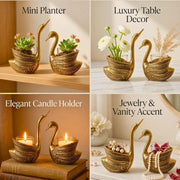 DSH Metal Swan Pair Candle Holder with Votives Aluminum Swan Showpiece for Living Room Elegant Tabletop Decoration Item for Diwali, Housewarming, Bedroom, Office & Dining Table Gifts