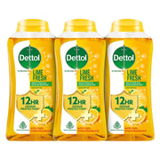 Dettol Lime Fresh Body Wash and Shower Gel Bottle for Women and Men (Pack of 3 - 250ml each) | Soap-Free Bodywash | 12hr Complete Odour Protection
