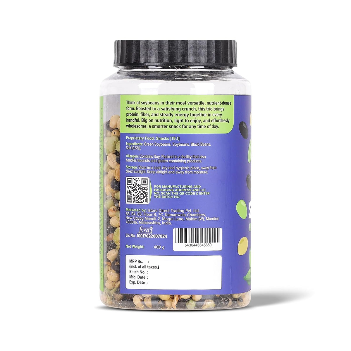 Urban Platter Roasted Salted 3-in-1 Soybean, 400g (44% Protein, 17% Fiber, Lightly Salted Green Edamame, Black & White Soybeans, Highest Plant Protein Supersnack)
