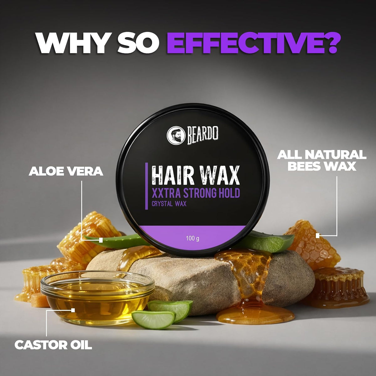 Beardo Xxtra Stronghold Hair Wax, 100 gm | Crystal Hair Wax for Men | Hair Wax Men | Hair Styling Wax for Glossy Finish & Shine | Extra Strong Hold Wax