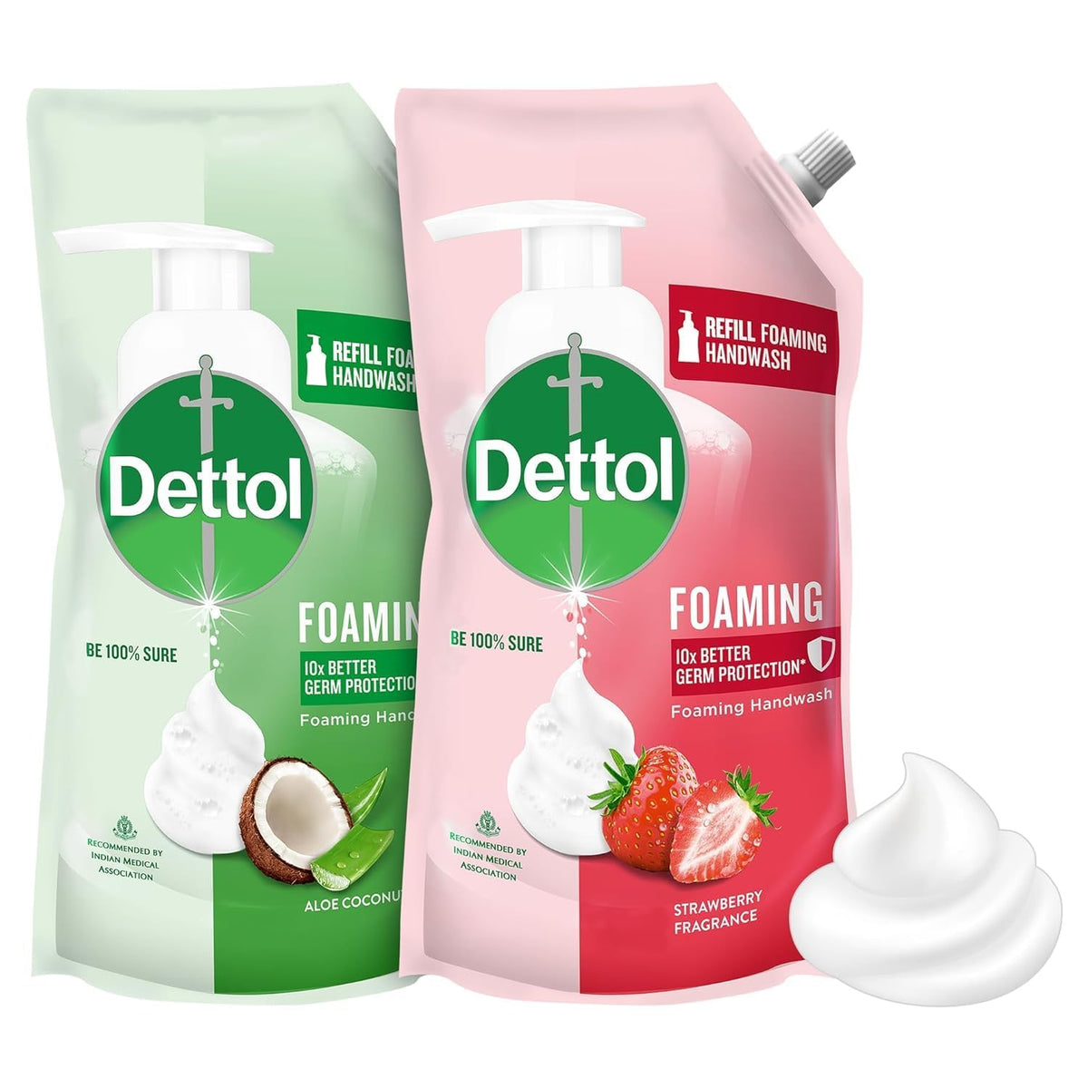 Dettol Foaming Handwash Refill Combo- Strawberry & Aloe coconut, (Pack of 2-700ml each)| Rich Foam | Moisturizing Hand Wash | Soft on Hands