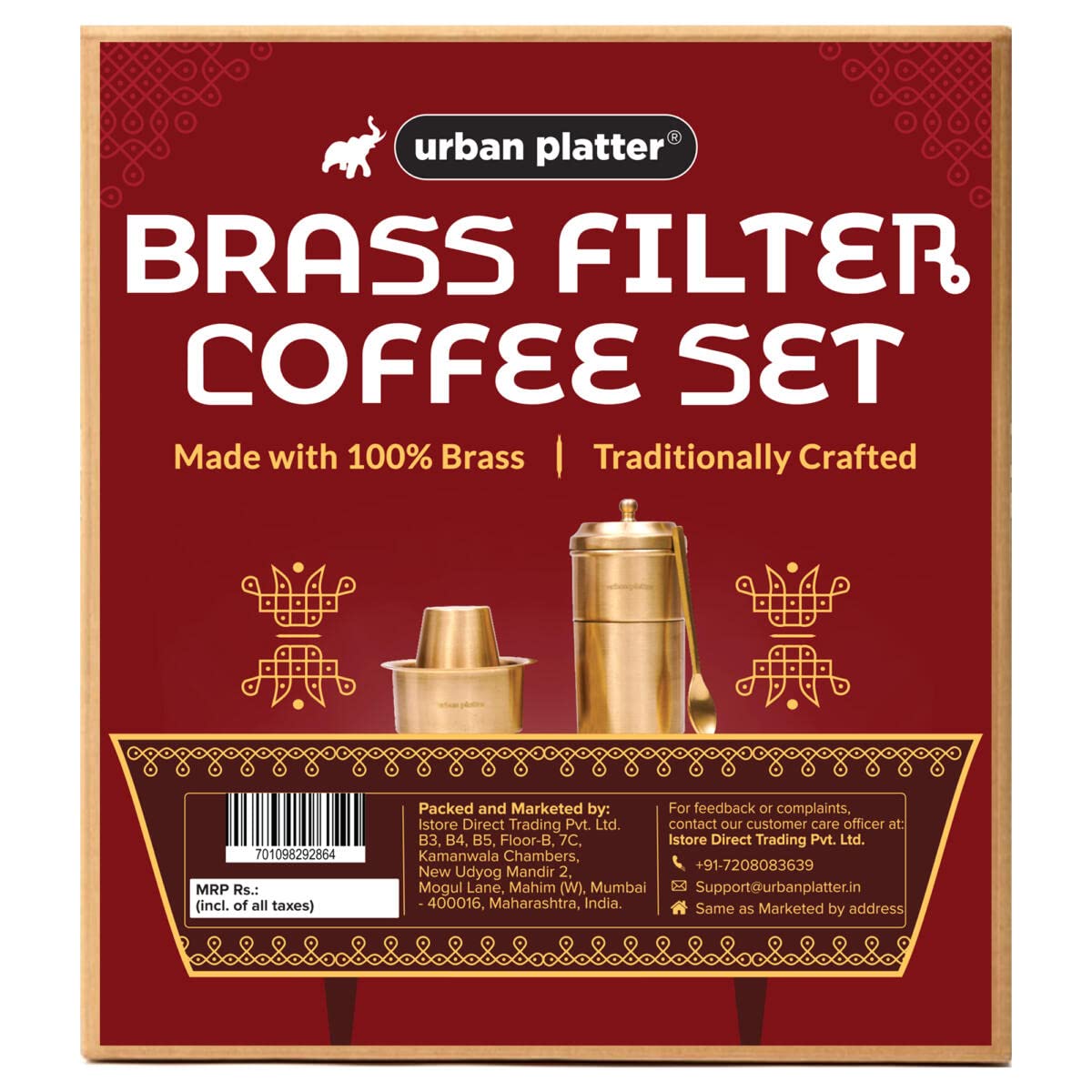 Urban Platter Brass South Indian Filter Coffee Experience Set (Filter, Dabara Vati and 1 Spoon in Brushed Brass Finish)