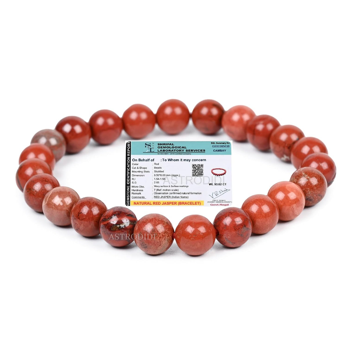 ASTRODIDI Natural Certified Red Jasper Stone Bracelet | Help to Improve Strength, Stability & Grounding Energy | Original Reiki Feng-Shui Healing Crystal Gemstone Bracelet for Men and Women
