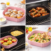 E-COSMOS® Square Silicone Air Fryer Liners (Set of 2), 8-Inch Reusable Nonstick Baking Trays with Handles,Heat Resistant Air Fryer Oven Accessories, Multicolor