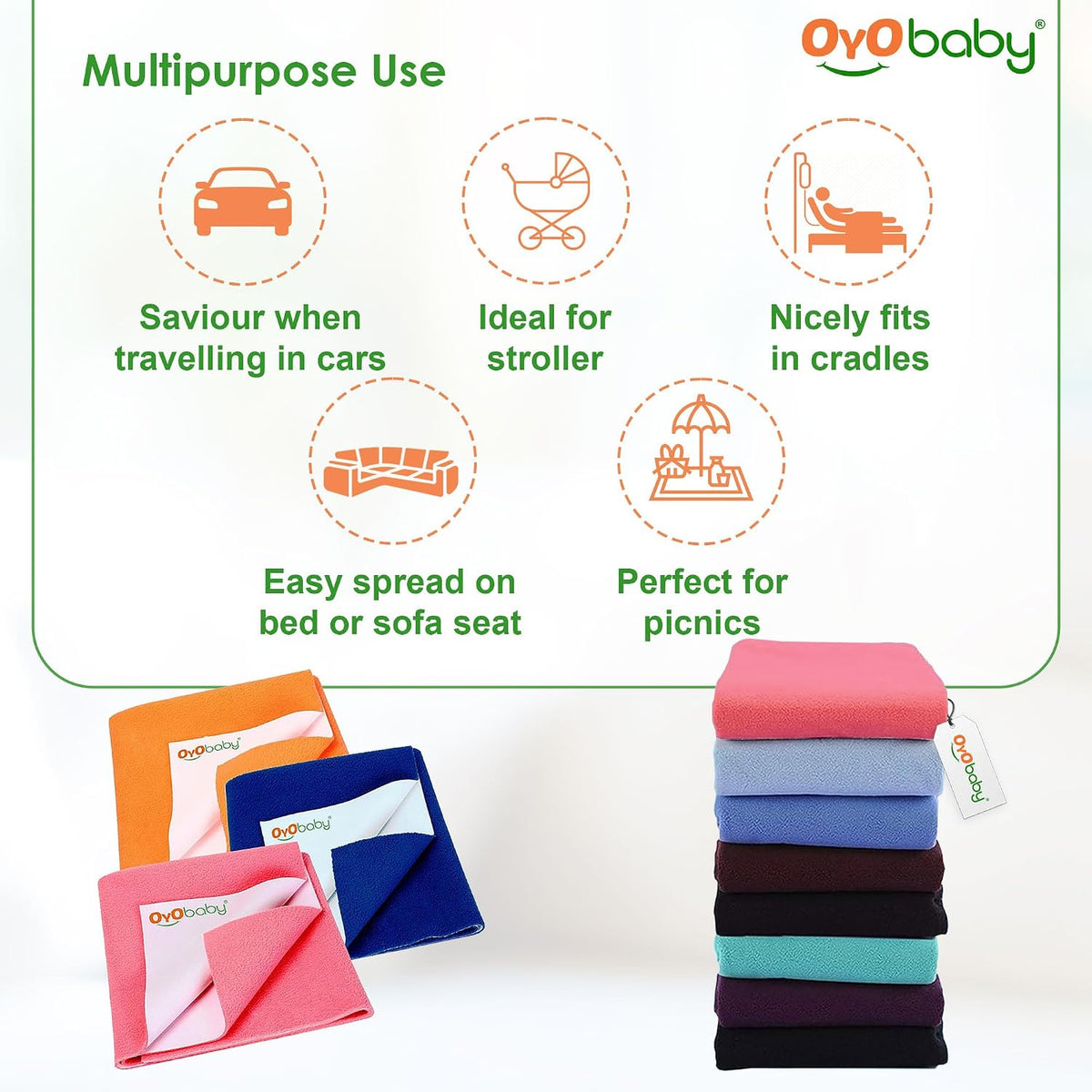OYO Baby Instadry Anti-Piling Fleece Extra Absorbent Quick Dry Sheet for New Born Babies, Bed Protector Mattress, Reusable Waterproof Baby Cot Sheet for Toddler Infant, Large Size 140x100cm, Blue