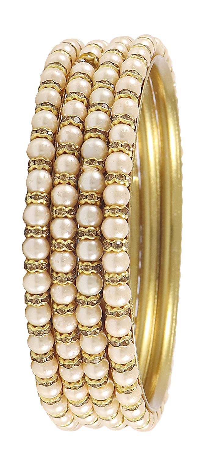 NMII Non-Precious Metal Base Metal with Zircon Gemstone Or Pearl Studded worked Glossy Finished Kada Set For Women and Girls