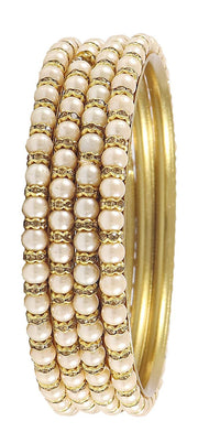 NMII Non-Precious Metal Base Metal with Zircon Gemstone Or Pearl Studded worked Glossy Finished Kada Set For Women and Girls