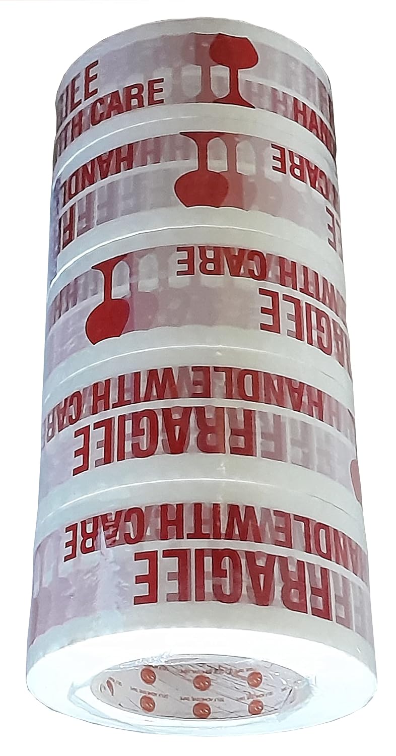 NMII Single Side Fragile (Handle with care) Adhesive Tape, 63.5 mm, 200 meter, 5 Rolls, Red-White