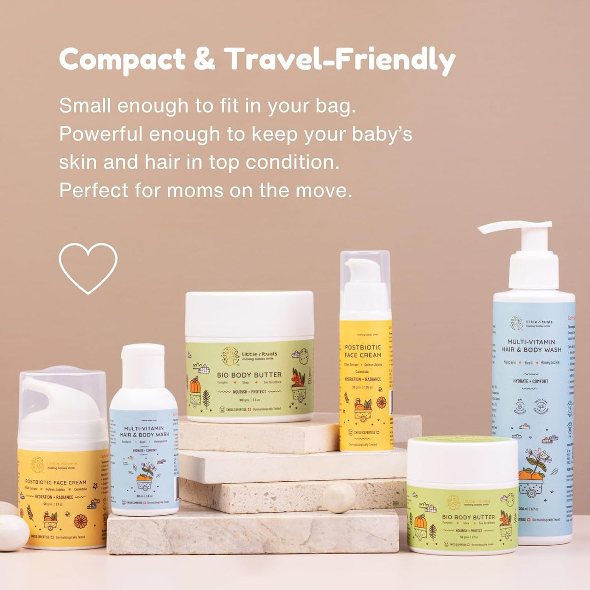 Little Rituals Travel Kit/Gift Pack for Kids, Baby, Children| Premium Gift Pack for Baby | Newborn Baby Essentials Combo | Baby Products Mini Pack | New Born Baby Products | Baby Skin Care Collection for Travelling Parents | Body Wash 50 ml, Face Cream 30 gm, Body Butter 50 gm