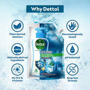 Dettol Body Wash and Shower Gel for Women and Men, Cool- 450ml | Soap-Free Bodywash | 12h Complete Odour Protection