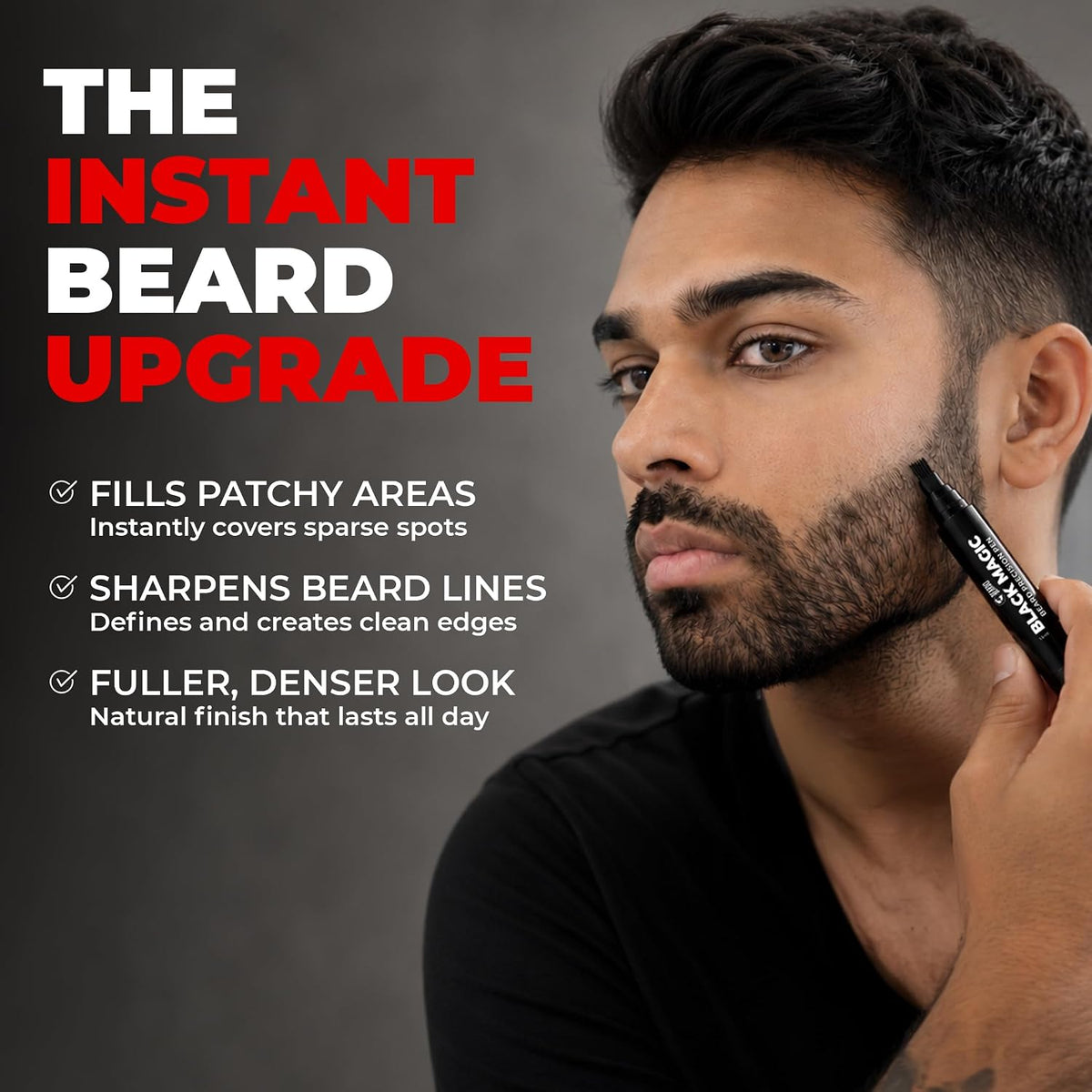 Beardo Black Magic Beard Precision Pen | Instantly Covers Patchy Beard | Hair-Like Precision Strokes | Natural Beard Filler Pen | Waterproof, Smudge-Proof & Long-Lasting | 1.5ml