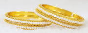 NMII Non-Precious Metal Base Metal with Curtting Pattern and Pearl Studded worked Glossy Finished Kada/Bangle Set For Women and Girls