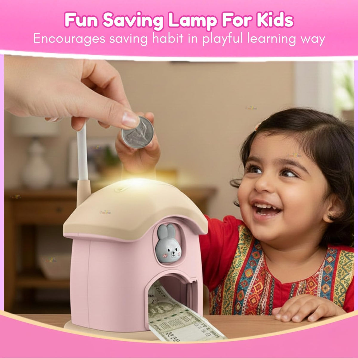 Toy Imagine 3-in-1 Desk Lamp with Pen Holder & Piggy Bank USB Rechargeable Study Lamp, Cute Design for Kids, Perfect for School Desk, Study Table & Bedroom(Multicolour)