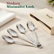 Parage 3-in-1 Stainless Steel 12 Pieces Spoon Fork Set | Spoon Cum Fork Set | Spork for Soups, Noodles| Length: 16 cm| Silver| Set of 12