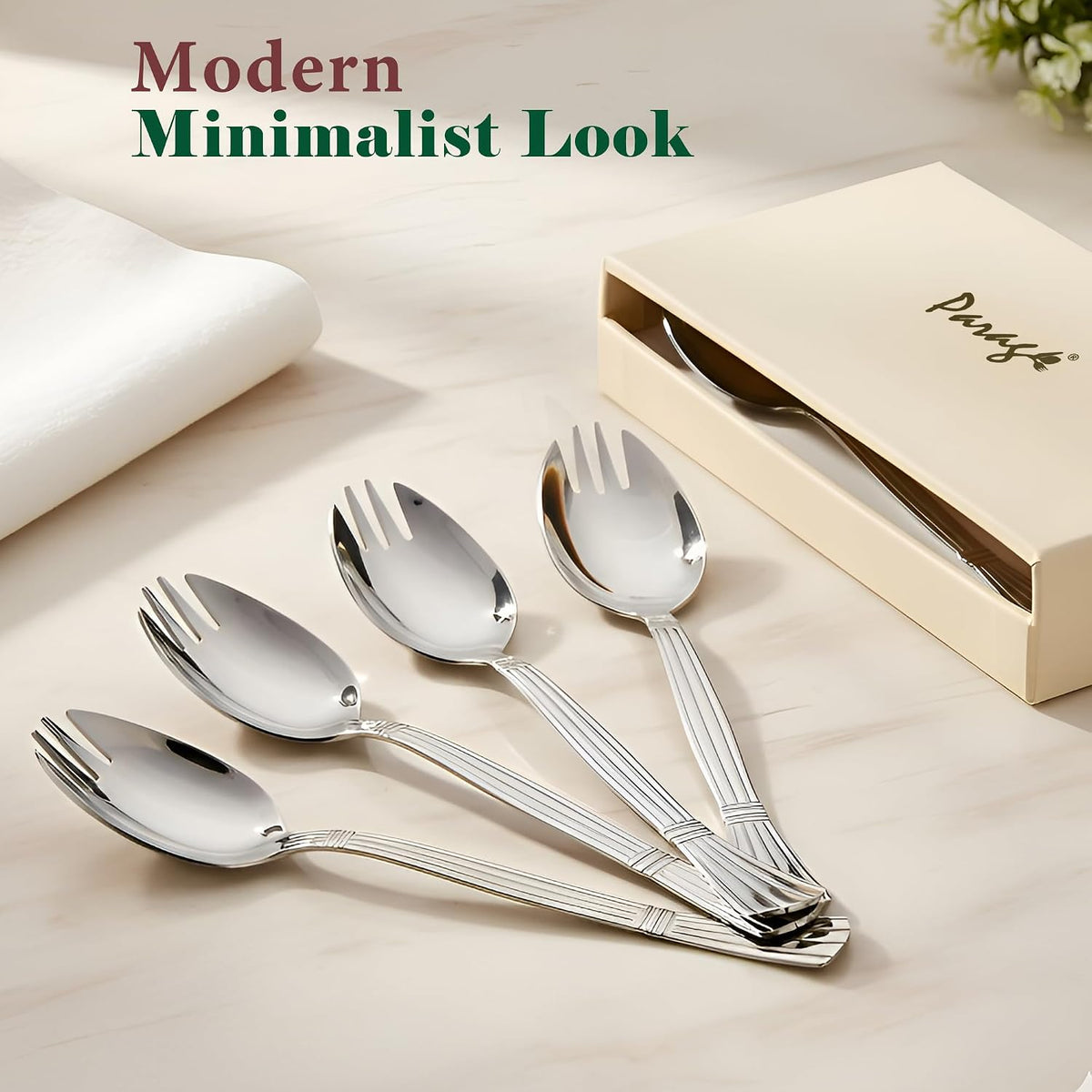Parage 3-in-1 Stainless Steel 6 Pieces Spoon Fork Set | Spoon Cum Fork Set | Spork for Soups, Noodles| Set of 6| Length: 16 cm| Silver