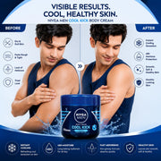 NIVEA MEN Cool Kick Body Cream for Normal to Dry Skin, 48H Moisture, Cooling Effect, Fast-Absorbing Non-Sticky Formula, 400 ml