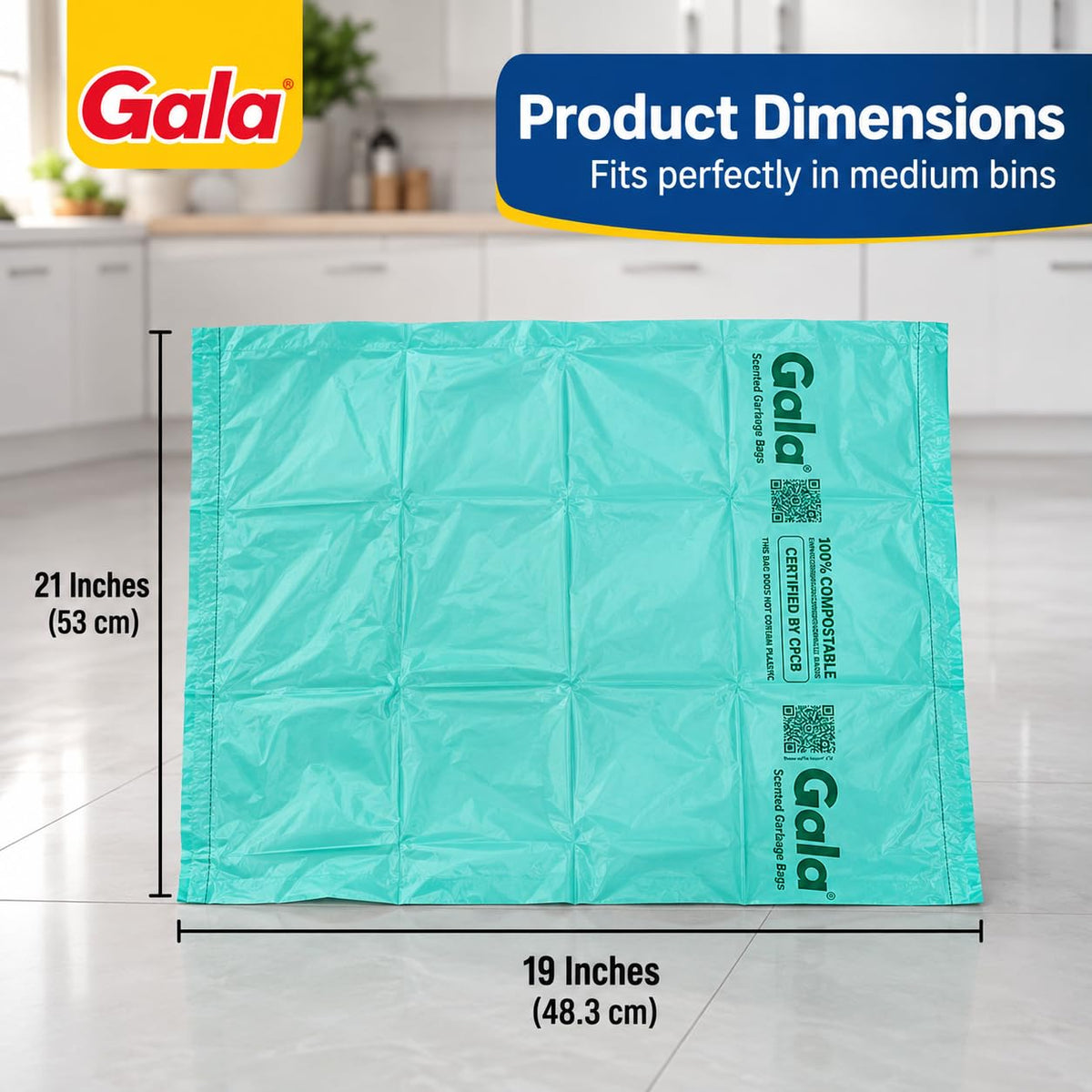Gala Scented Compostable Garbage Bags, Medium Size, 15 Bags, Heavy Duty Dustbin Trash Bags, Lavender Fragrance, For Dry & Wet Waste, Kitchen, Home & Office Use