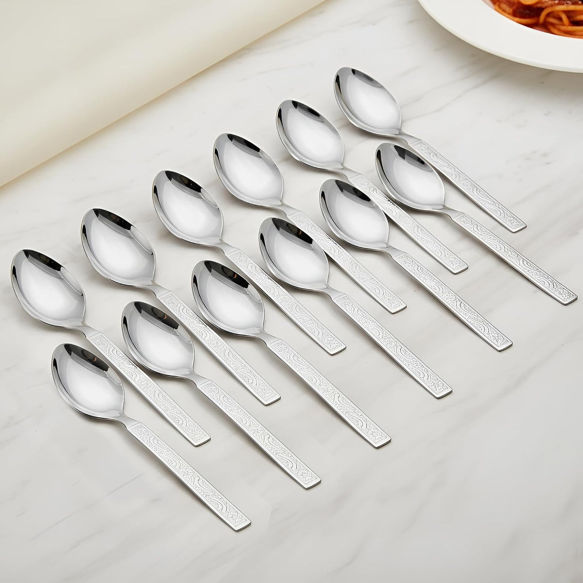 Parage 12 Pieces Stainless Steel Dinner/Table Spoons, Length 15.5 cm, Set of 12, Silver (Delux)