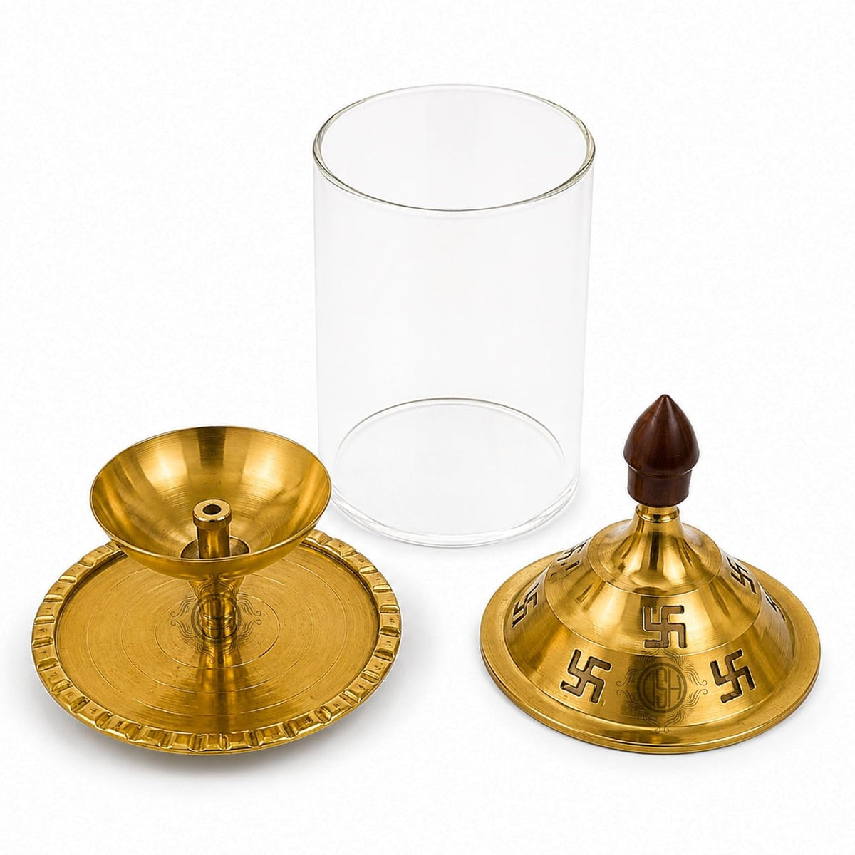 DSH Brass Akhand Diya Decorative Brass Glass Oil Lamp and Tea Light Holder for Diwali Pooja and Gift Item. (S)