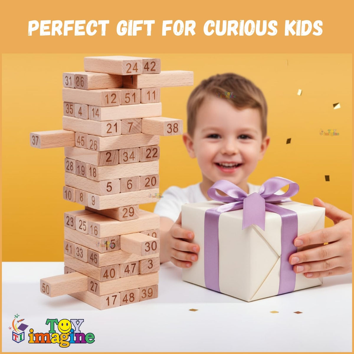 Toy Imagine 54 Pcs Wooden Tumbling Tower Game – Indoor Stacking Puzzle Blocks for Kids, Adults & Families – Fun Balancing Toy for Boys & Girls of All Ages – Party Game & Brain Teaser