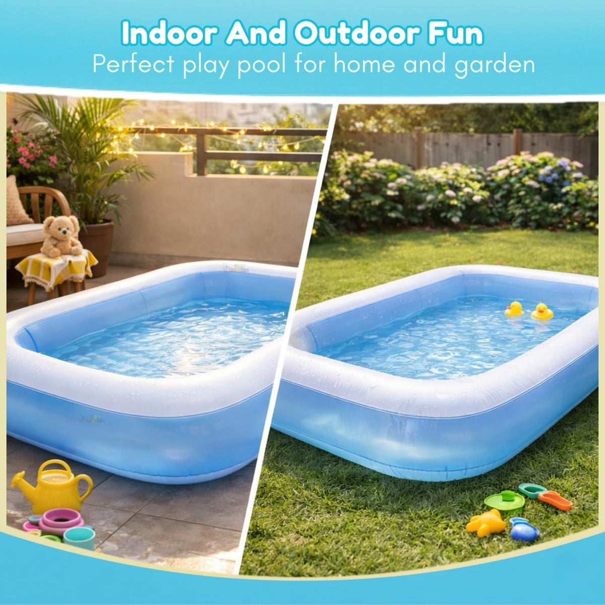 Toy Imagine 5.5 Feet Rectangular Inflatable Pool for Kids Full-Sized Bathing Tub for Boys & Girls 1–7 Years Indoor Outdoor Use Garden, Summer Party Pools (Blue, Pump Not Included) Limited