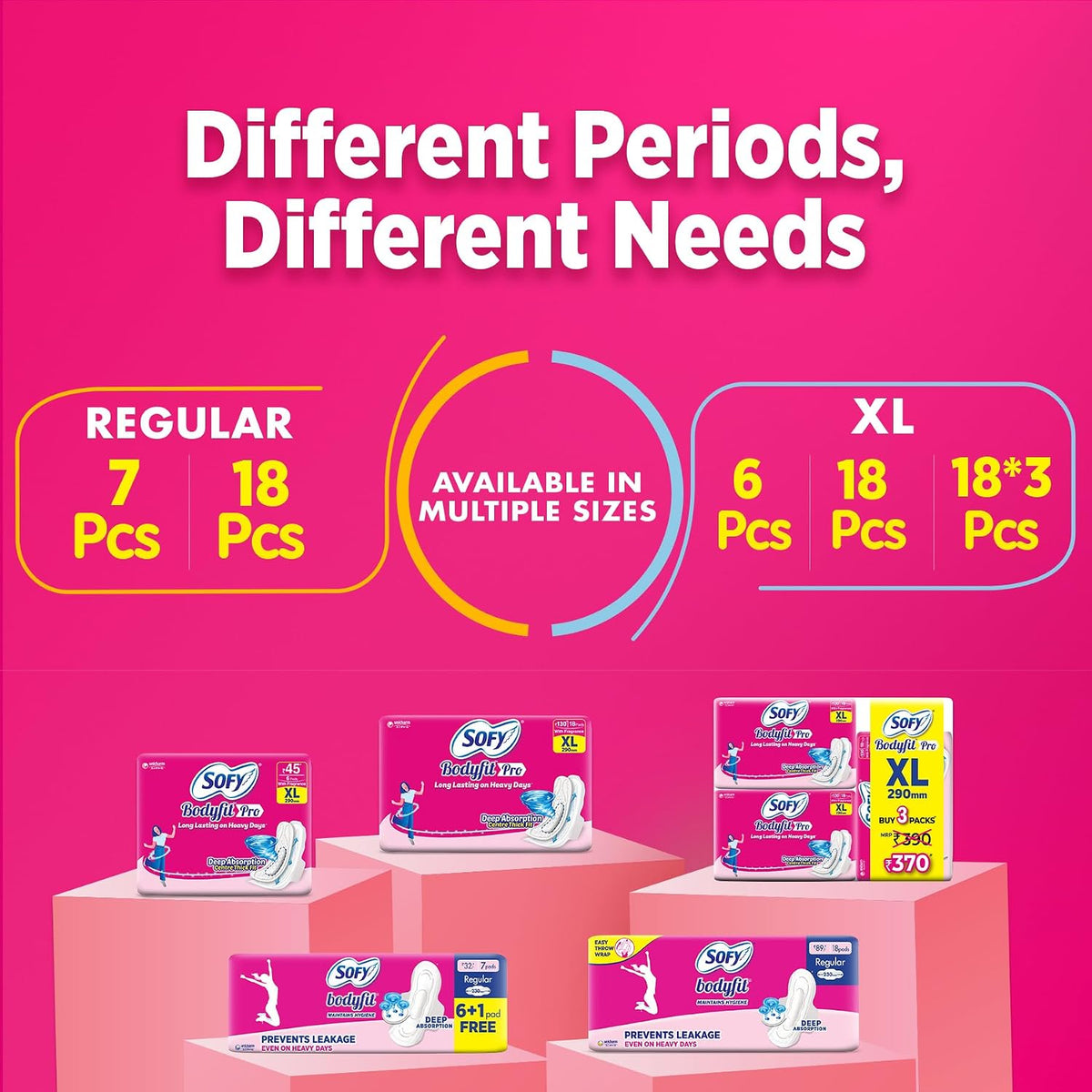 Sofy AntiBacteria XL+ - 323mm | 44 Countpads |For Women Sanitary Pads | Keep Skin Dry | 6 Layer Deep Absorption | Herbal Sheild | Hygiene & Herbs