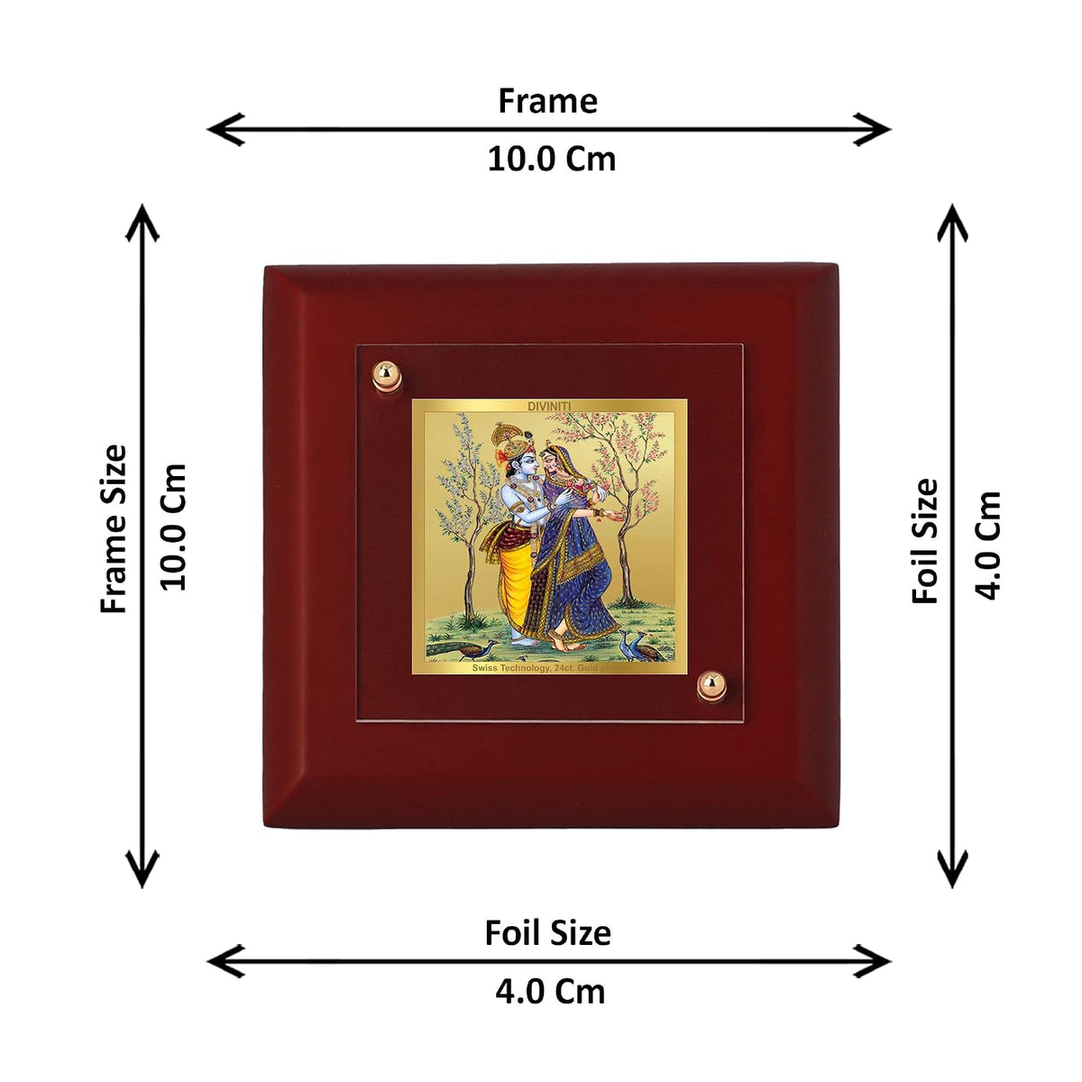 DIVINITI Radha Krishna 24K Gold Plated MDF Photo Frame|Premium Religious Table Top Frame for Home, Office & Prayer Room|Luxury Spiritual Gift Item for Housewarming, Festive Gifting|10 x 10 CM