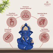 DIVINITI Gold Plated Ganesh Idol for Office Desk Puja Room Figurine Small Ganesha Murti Ganpati Idol for Home Decor Puja Lord Ganesh Statue Gift 3.5 Inches (8.89 x 5.08 cm) (Blue), Resin, Religious