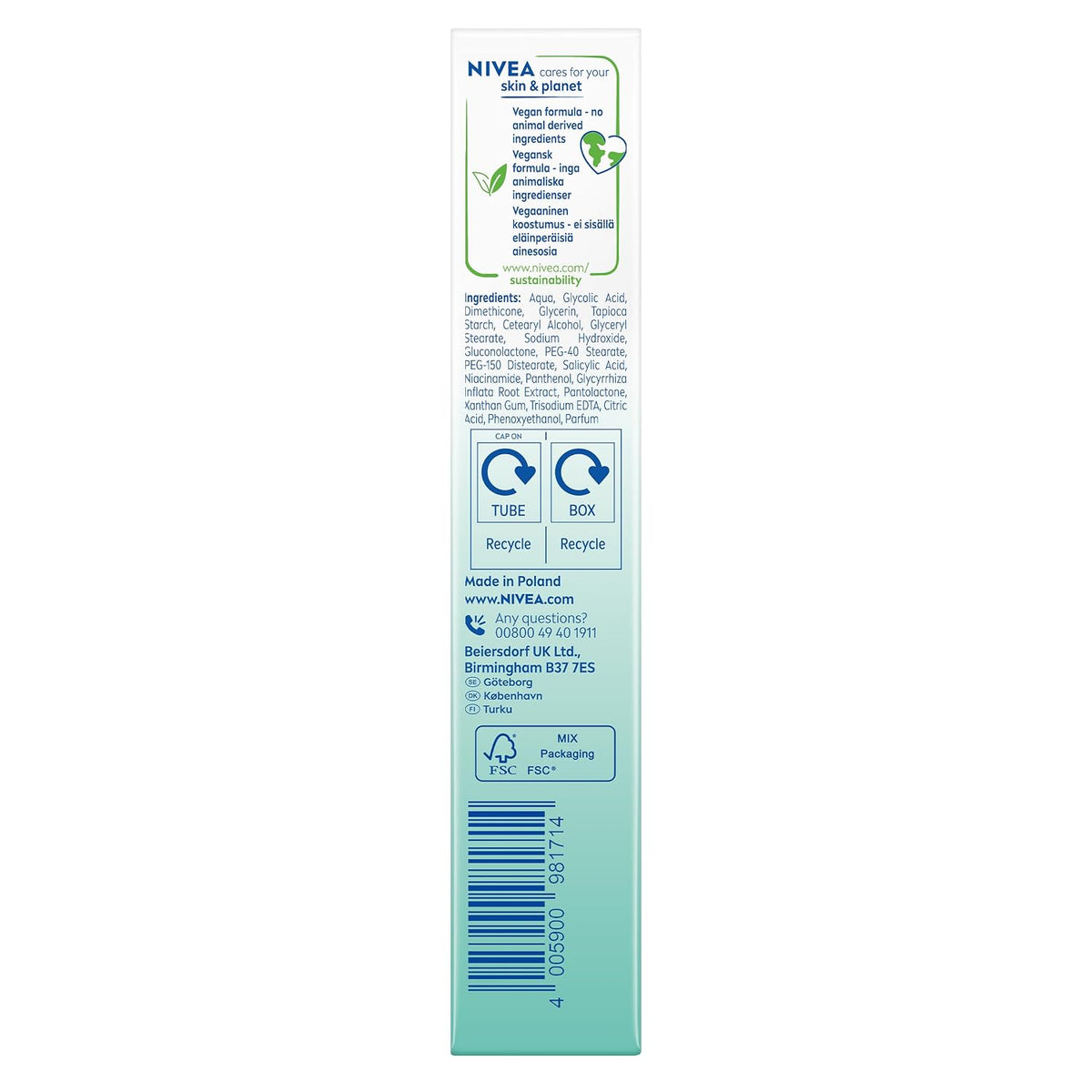 NIVEA Derma Skin Clear Chemical Face Exfoliator with Salicylic Acid, Glycolic Acid & Niacinamide for Acne, Pimples, Blackheads, Acne Marks, Blemish Control, Pore Refining, Clear Skin, Oily Skin, 40 ml